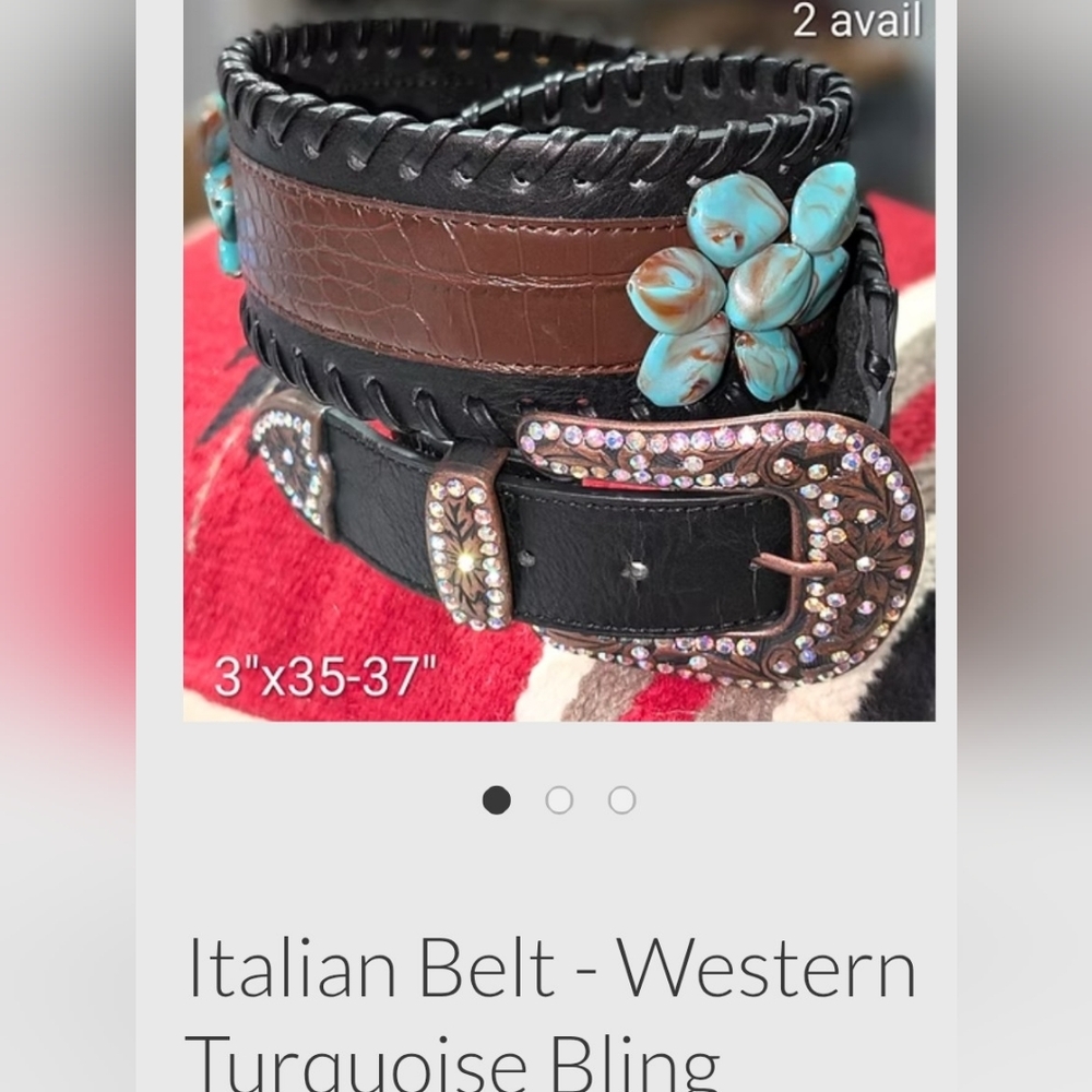 Italian Black and Brown Western Belt with Turquoise Flowers